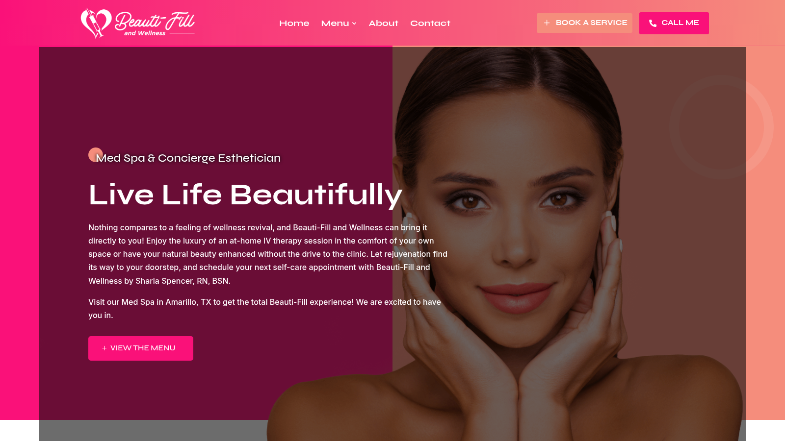 Beauti-Fill and Wellness homepage with the med spa headline and booking button