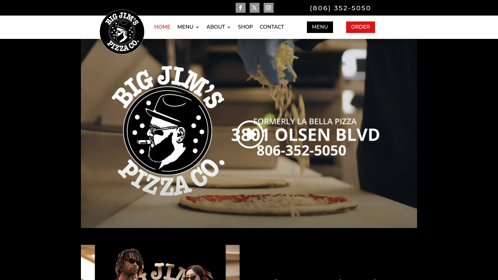 Big Jim's Pizza Co. homepage for the Amarillo pizza restaurant