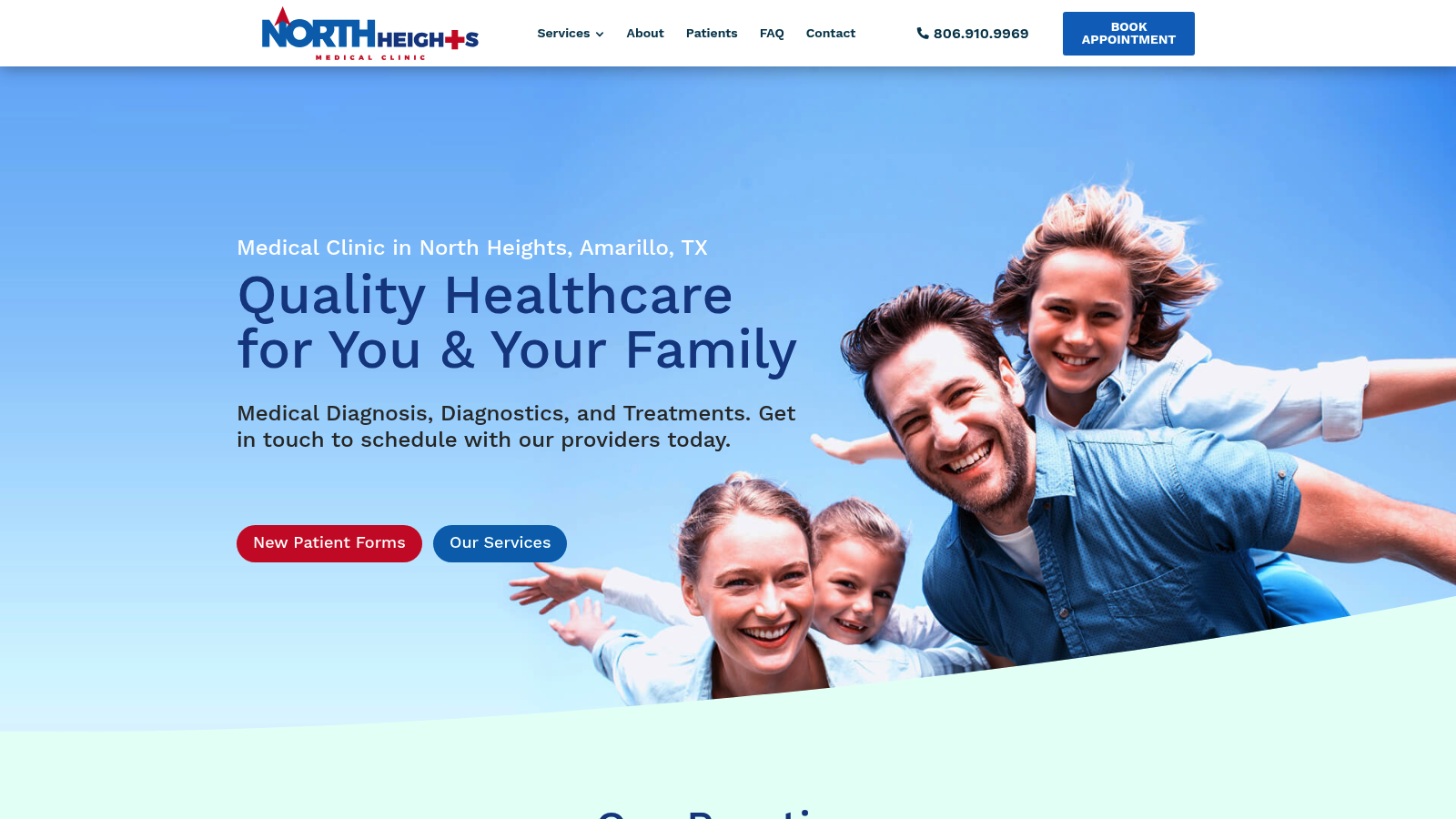 North Heights Medical Clinic homepage showing the clinic hero and appointment booking