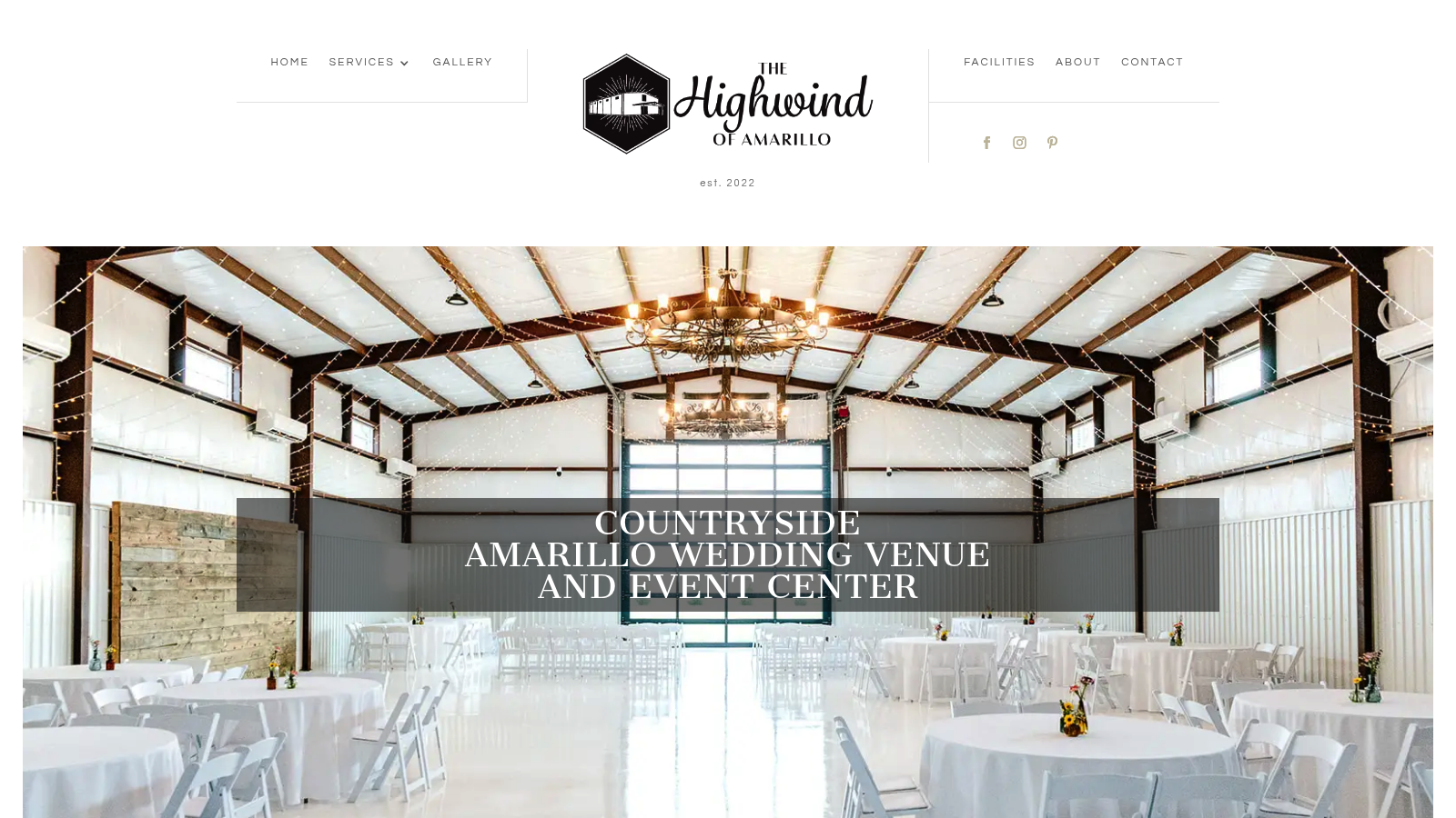 The Highwind of Amarillo homepage showing the countryside wedding and event venue